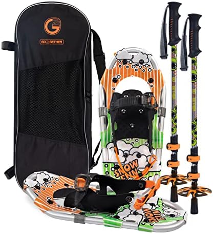 G2 16 Inch Kids Snowshoes Set with Trekking Poles, Snow Baskets, Storage Bag, Fast Ratchet Binding Design, for Child Youth Boys and Girls, Green