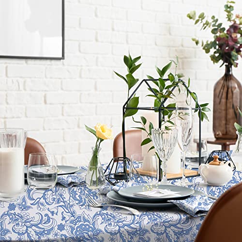 Fabric Tablecloth For Rectangular Table, Table Cloth Premium Performance Soft Linen 55 X 85 Inches, Stain And Wrinkle Resistant, Blue Damask Rectangle Tabletop Table Cover (Blue White Tablecloth) #TOP5
