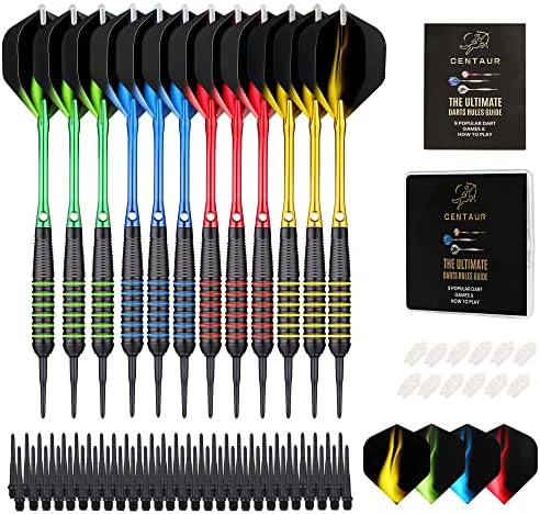 centaur 12 Pack Soft Tip Darts, Professional 18 Gram Plastic Tip Dart Sets with 4 Colors Premium Aluminum Shafts 100 Dart Tips 16 Dart Flights and Dart Case for Electronic Dart Board