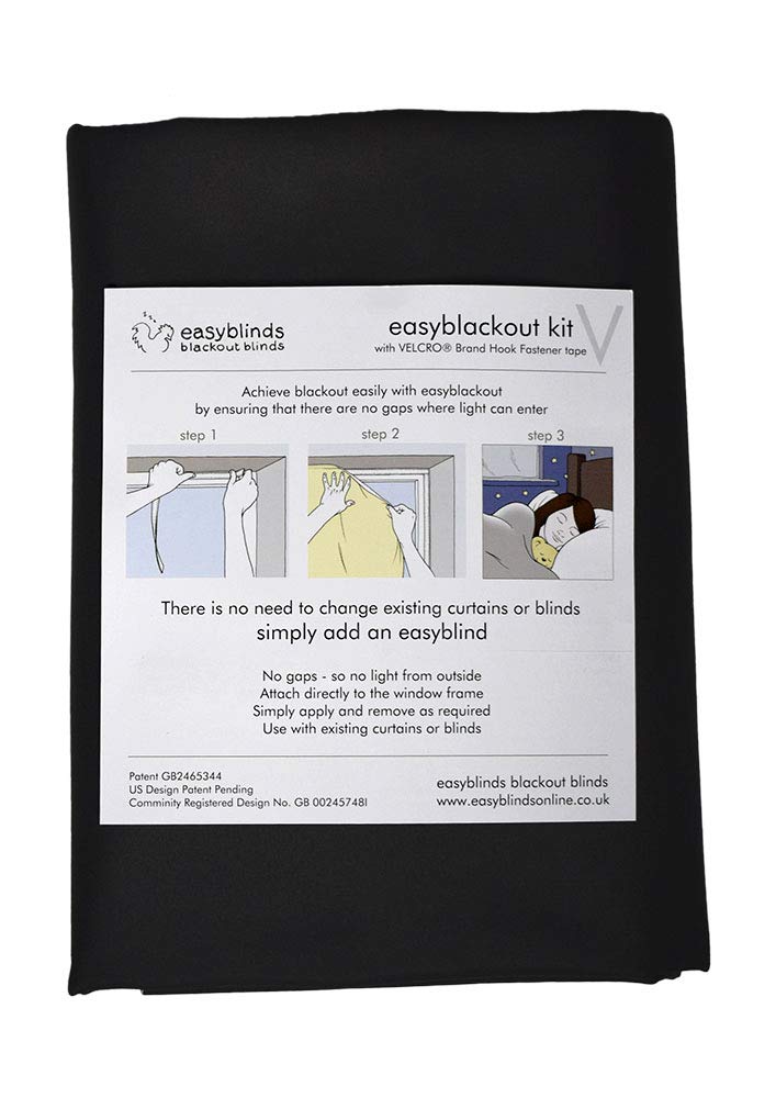 easyblindseasyblackout Blackout Blind, Any Shape/Size Up To 150 x 135cm, BLACK (others available), Self-Adhesive Attachments, Patented Design For Full Blackout, Easy To Use, Temporary Or Permanent