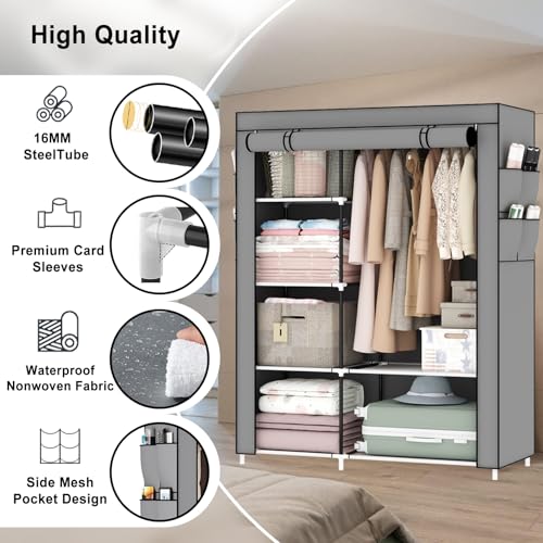 Image of OPPAIYA Canvas Wardrobe, Pop up wardrobe, Fabric Wardrobes Shelves with Hanging Rail, 105 x 45 x 165 cm, Great temporary wardrobe for bedrooms