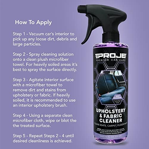 PROJE' Premium Car Care Upholstery & Fabric Cleaner - Eliminates Odors At The Source - Fabric Cleaner Spray For Auto Detailing - Stain Remover Spray For Carpet, Upholstery, Fabric, & More - 16 fl oz 6 PROJE' Premium Car Care Upholstery & Fabric Cleaner - Eliminates Odors At The Source - Fabric Cleaner Spray For Auto Detailing - Stain Remover Spray For Carpet, Upholstery, Fabric, & More - 16 fl oz
