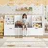 FOTOSOK 55.1’’ Kids Bookshelf with Reading Nook, Toy Storage Organizer with Seat Cushion and 3 Movable Drawers, Kids Reading Nook Toy Organizers and Storage with Bench for Playroom, Bedroom, White #4