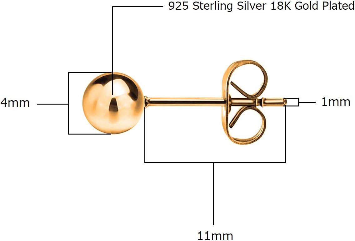 Savlano 925 Sterling Silver 18K Gold Plated Ball Stud Earrings For Women & Men - Image 4