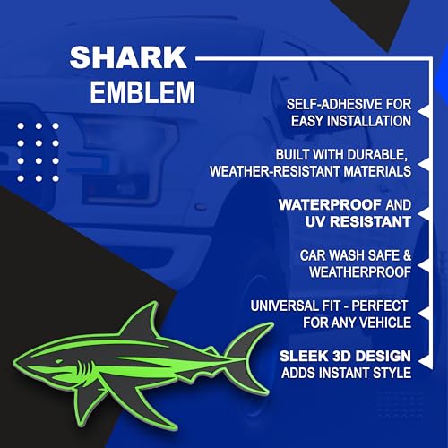 Emblema de tiburón 3D verde para personalizar el capó o maletero de tu coche (Pack de 2 piezas) 3