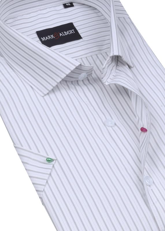 Image of MARK & ALBERT Men's Striped Half Sleeves Regular Fit Shirt | Stretchable Fabric