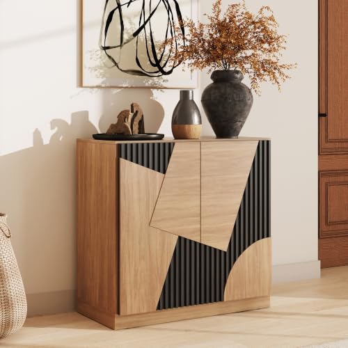 Image of BELLEZE 33 inch Modular Sideboard Buffet Cabinet - Camel Espresso Black L