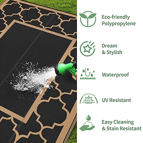 Genimo 5'X8' Outdoor Rug For Patio, Reversible Plastic Waterproof Rv Rugs, Clearance Large Mat, Porch, Camping, Picnic, Deck, Camper, Balcony, Black & Brown #TOP6