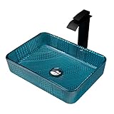 Photo Gallery weyfh lavandino da appoggio per bagno, lavabo da appoggio in vetro temperato blu, lavabo artistico da appoggio con rubinetto a cascata e scarico a scomparsa Photo Gallery weyfh lavandino da appoggio per bagno, lavabo da appoggio in vetro temperato blu, lavabo artistico da appoggio con rubinetto a cascata e scarico a scomparsa