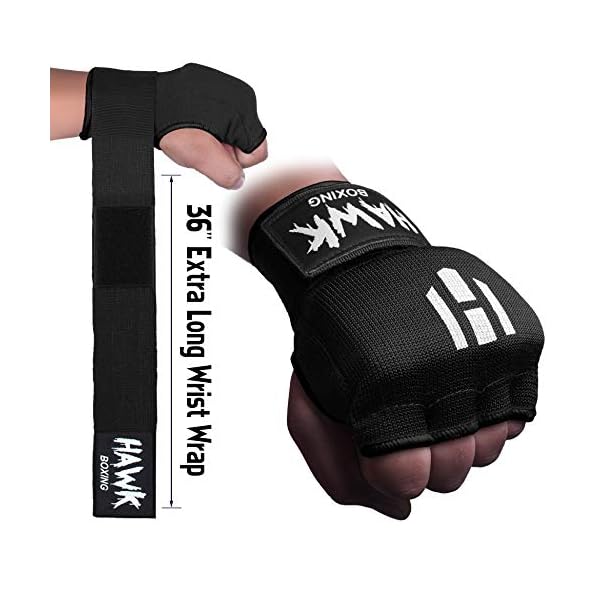 Hawk-Padded-Inner-Gloves-Training-Gel-Elastic-Hand-Wraps-for-Boxing-Gloves-Quick-Wraps-Men-Women-Kickboxing-Muay-Thai-MMA-Bandages-Fist-Knuckle-Wrist-Wrap-Protector-Handwraps-Pair Hawk Padded Inner Gloves Training Gel Hand Wraps for Boxing Quick Wraps Men & Women Kickboxing Muay Thai MMA Bandages Fist Knuckle Wrist Protector Handwraps (Pair) (Black, S/M)