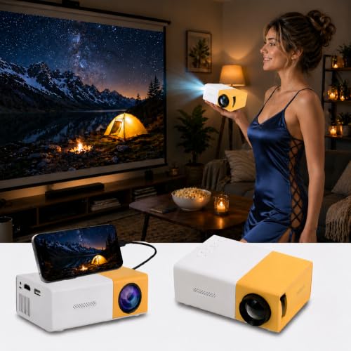 Image of Portable Mini Smart Projector Compatible with Android iOS Laptop firestick - 60 inch Projection | 1080P FHD Support | with HDMI & Remote (Black /Yellow /Blue - Subject to Availability)