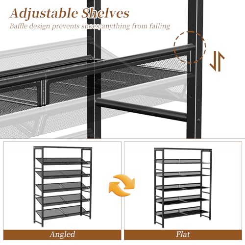 Simple Trending Shoe Rack, 6 Tier Shoe Organizer Holds 25 Pairs, Metal Shoe Storage with Adjustable Shelves, Tempered Glass, Black by Simple Trending - Image 3