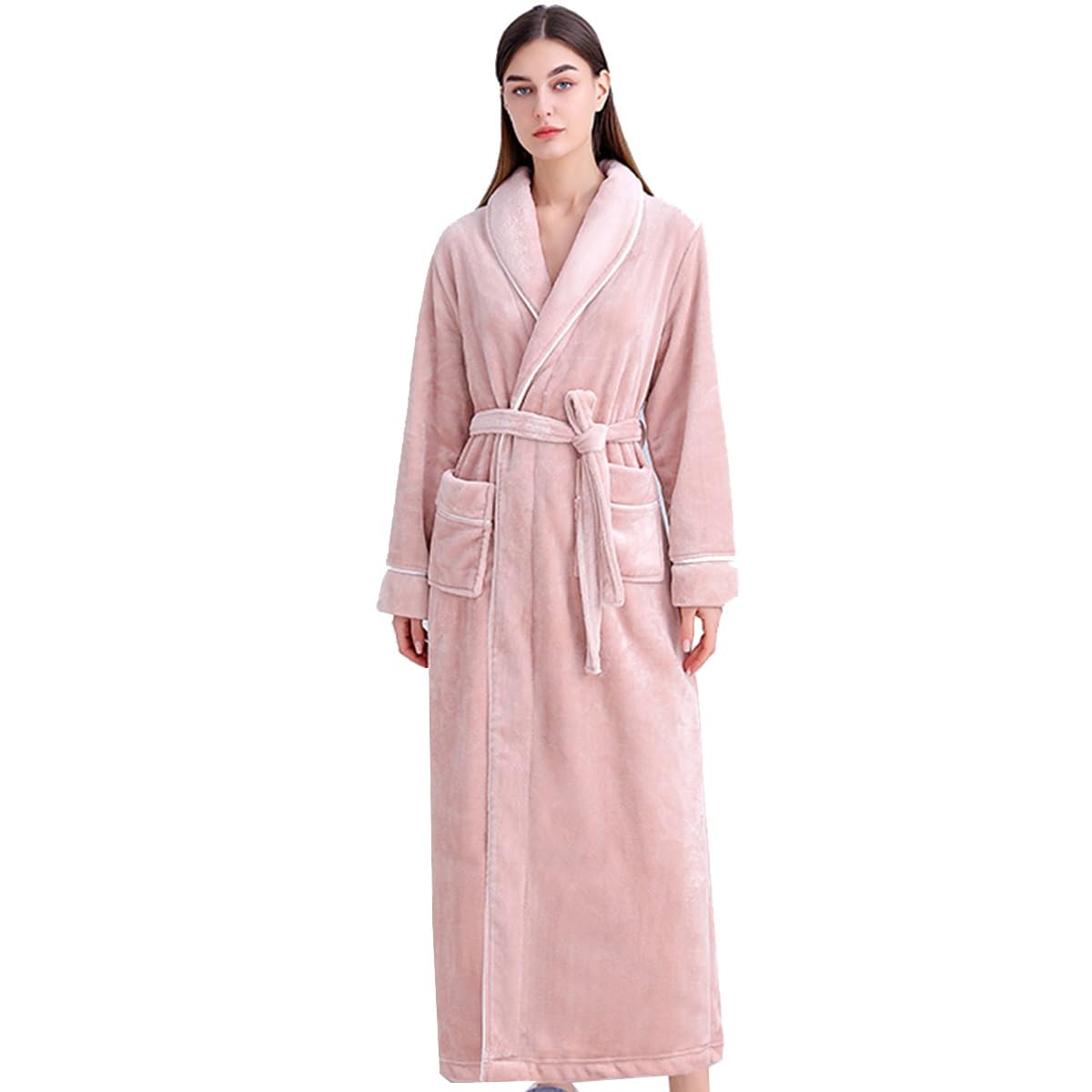 Szlafroki Damskie Dla Kobiet Puszysty Miękki Szlafrok Mężczyźni Wygodna Bielizna Nocna Koszule Nocne Pełna Długość Bielizna Nocna Ciepła(/Pink,XL women)