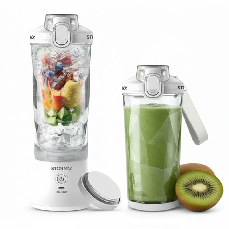 STORMIX BLENDER – Blender Portable Sans Fil – 6 Lames Acier Inoxydable – 150W Puissant & Rapide – Smoothies, Shakers, Glace Pilée – 600ml – USB-C Rechargeable – Auto-Nettoyage – Design Élégant