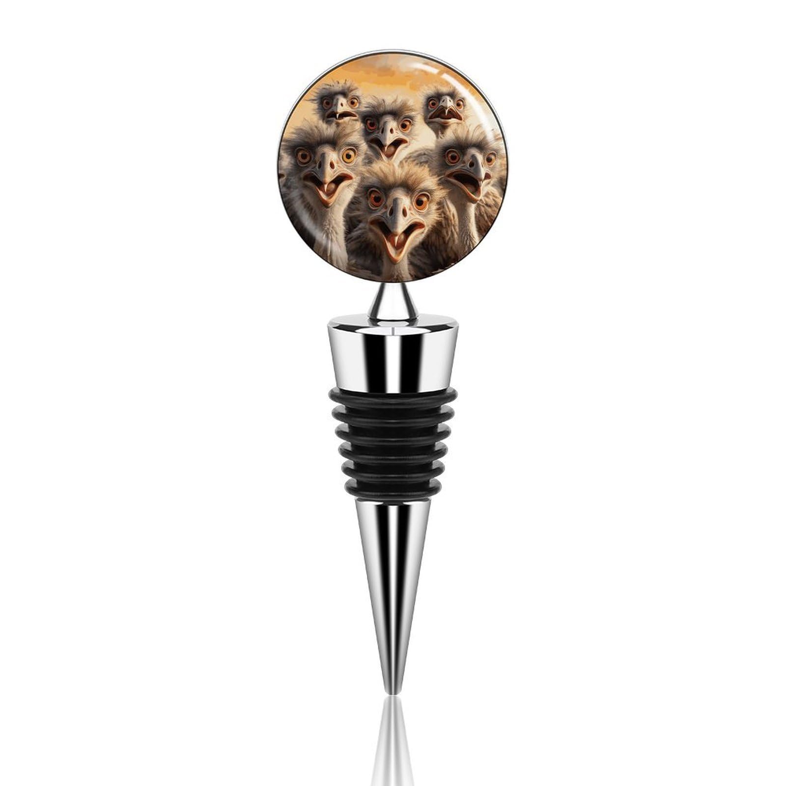 Bouchon de vin réutilisable motif autruche pour un cadeau de fête original