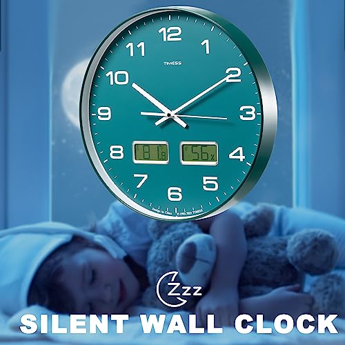 Timess Wall Clock, 14 Inch Large Dial Non-Ticking Silent Battery Operated Analog With Dual Lcd Display For Instant F° Temperature And Humidity thumb #8