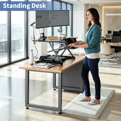 Image of UKISS 9 /10 Marble-Pattern Extra Thick Cushioned Kitchen Mat, Non-Slip Waterproof Comfort Memory Foam Standing Desk Mat, Ergonomic Anti Fatigue Floor Mat for Kitchen, Office (Teal, 20 inch X 32 inch)