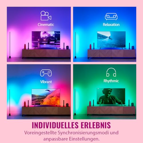 WiZ HDMI Sync Box mit TV-Beleuchtung - Synchronisiert Licht zu Ihren Filmen, Spielen und Musik -HDMI 2.0 - RGBIC LED Strip für 75\-85\ Zoll TVs - App/Sprachsteuerung, funktioniert mit Google und Alexa