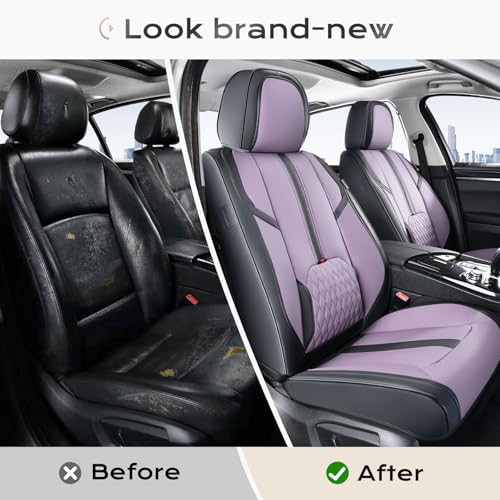 Image of Coverado Front Seat Covers, 2 Pack Waterproof Seat Cover for Cars, Faux Leather Seat Covers with Lumbar Support, Car Seat Protectors Driver Car Seat Cushion Universal Fit for Most Cars (Black&Purple)