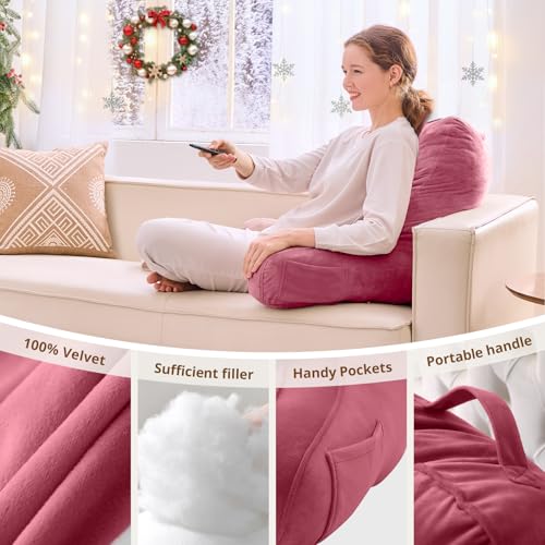 Image of Sasttie Reading Pillow for Bed, Back Pillow for Sitting Up, Rose Pink