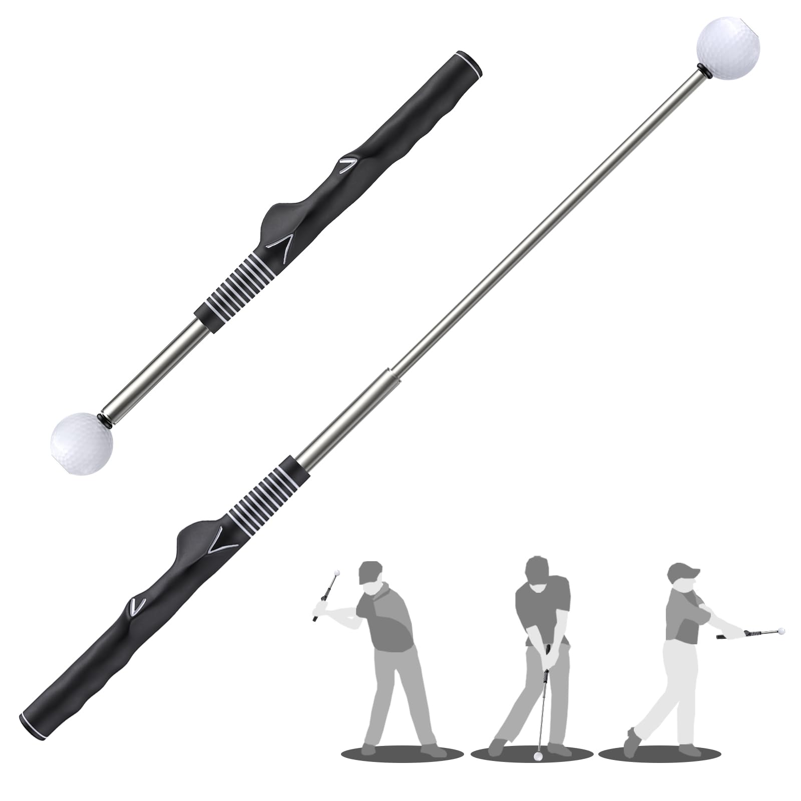 GreenHaven Retractable Golf Swing Training Aid, Golf Swing Trainer Right-Handed Golf Grip Trainer for Warm-up & Indoor Practice, Strength and Tempo Training Rod, Golf Accessories for Men