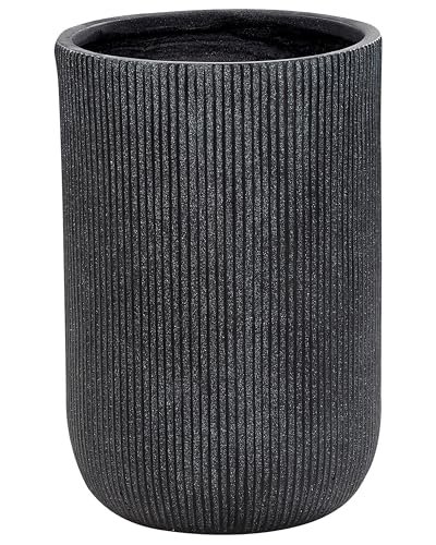 Blumentopf Ton & Glasfaser schwarz rund 37 x 37 x 56 cm mit Rillen modern Eantio