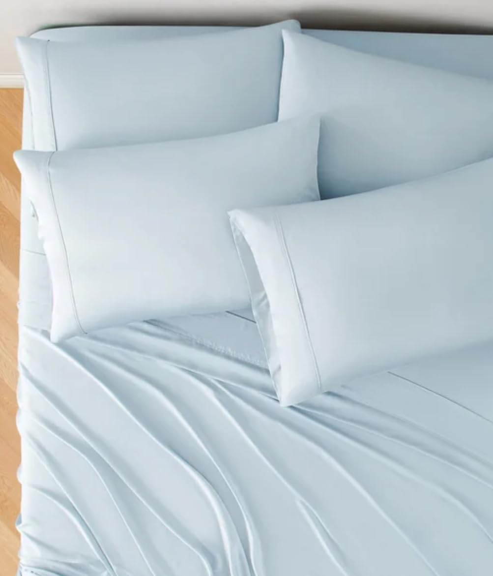 レイヤードエッセンシャルズ 竹からレーヨン100% 6ピースクイーンシーツセット-ブルー