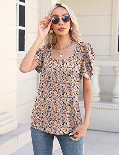 Summer Tops For Women Short Puff Sleeve Scoop Blouse Cotton Trendy Short Sleeve Tops Casual Summer Outfits 2023 Pink Floral Xl #TOP2