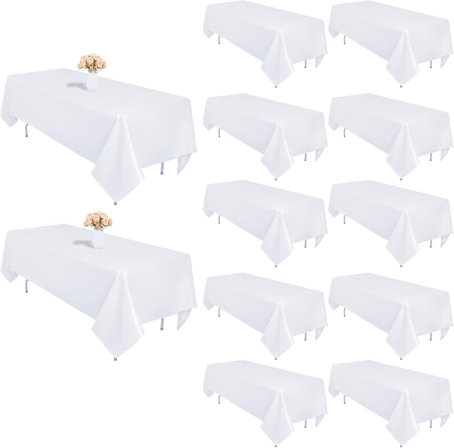 12 Pack White Table Cloth 60 x 102 Inch Rectangular Tablecloths for 6 Foot Rectangle Tables, Wrinkle Resistant White Tablecloth Washable Polyester Fabric Table Covers for Buffet Wedding Party Banquet White 12 Pack - 60 x 102 Inch