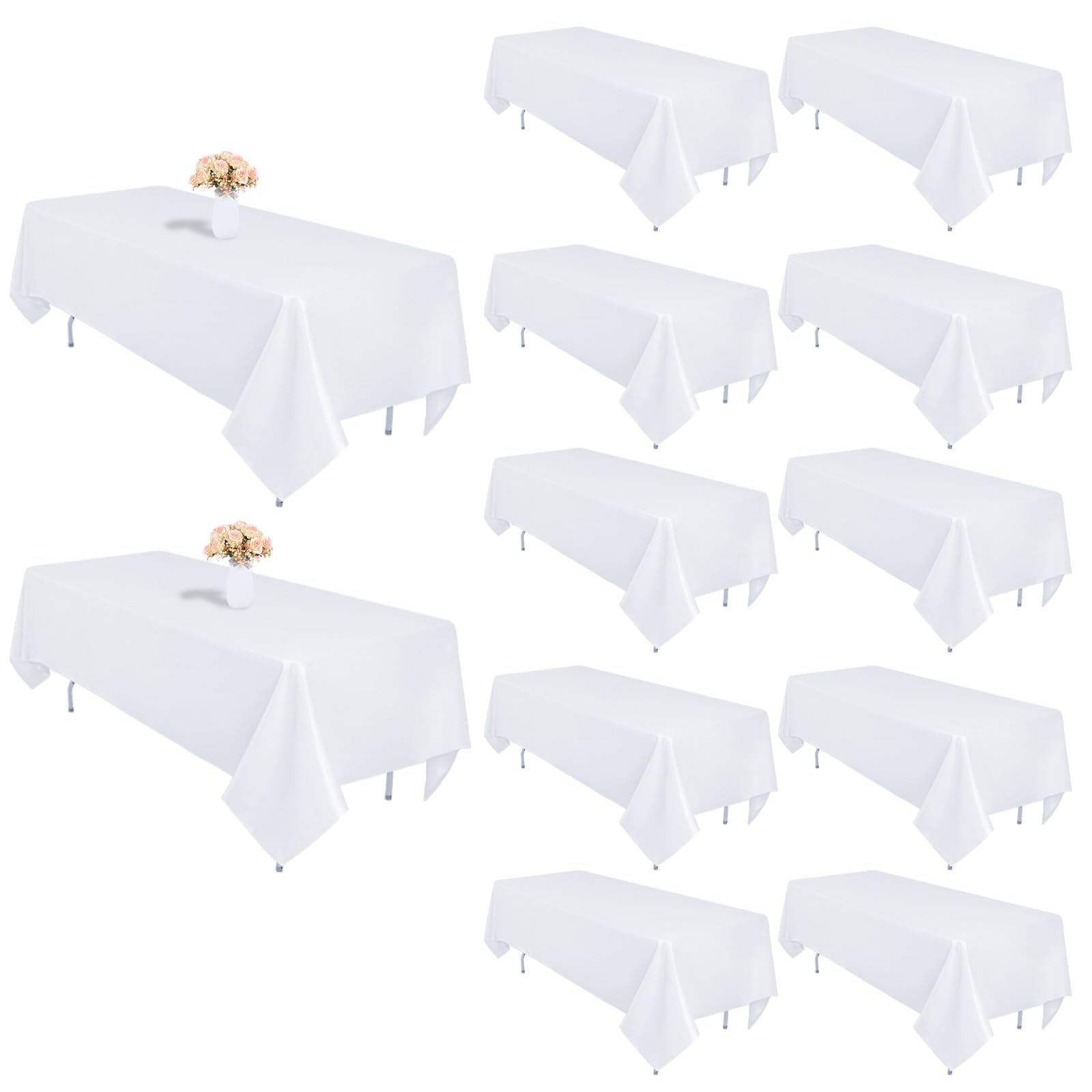 Photo 1 of 12 Pack White Table Cloth 60 x 126 Inch Rectangular Tablecloths for 8 Foot Rectangle Tables, Wrinkle Resistant White Tablecloth Washable Polyester Fabric Table Covers for Buffet Wedding Party Banquet