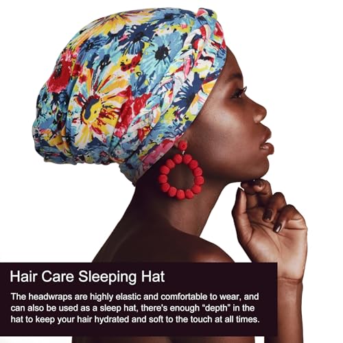 Image of DRESHOW Turban Pre-Tied Twisted Hat Thread African Head Wraps for Black Women Chemo Cancer Cap Braid Hair Cover