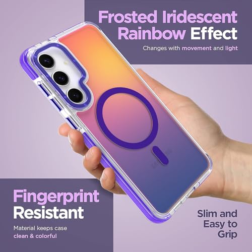 Image of Magnetic Case for Samsung Galaxy S25 [Compatible with Magsafe] [Cute Fashion Fluorescent Design] [1 Screen Protector] Slim Translucent Matte Case for Galaxy S25 6.2 inch, Purple