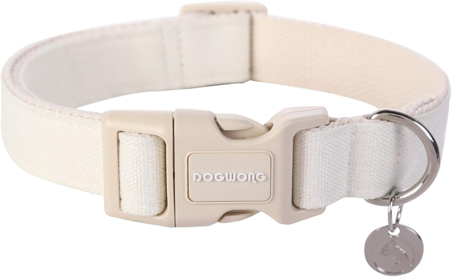DOGWONG Cotton Hemp Dog Collar, Heavy-Duty White Dog Collar Adjustable Soft Natural Fabric Pet Dog Collar Cute Wedding Puppy Necklace for Small Medium Large Dogs