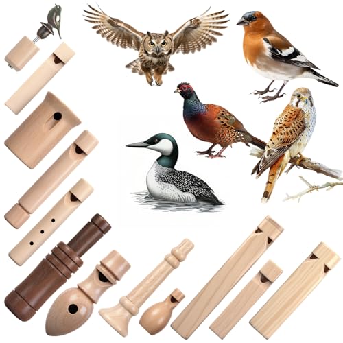 Shappy 12 Pcs Wooden Bird Call Set Handmade Bird Call Gifts for Birdwatchers, Nature Lovers, Outdoor Exploration Activities Camping Trips Realistic Sounding Whistle
