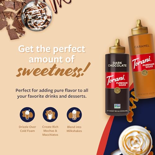 image for Torani Puremade Caramel and Dark Chocolate Sauce Variety 2-Pack for De