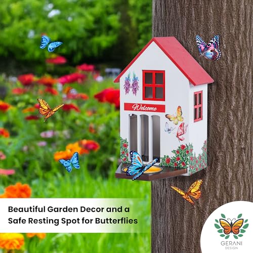 Gerani Design Butterfly House and Feeder for Outside - No Assembly Required! Wooden Butterfly Garden Habitat with Puddler Hanging on Tree Wall - Weather Resistant - Easy Cleaning - Thumbnail 3