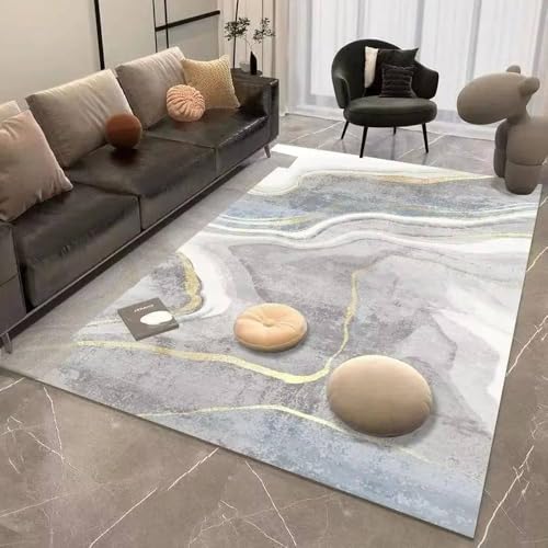 Tapis abstrait dore pour salon moderne en flanelle de 160x200 cm - 2