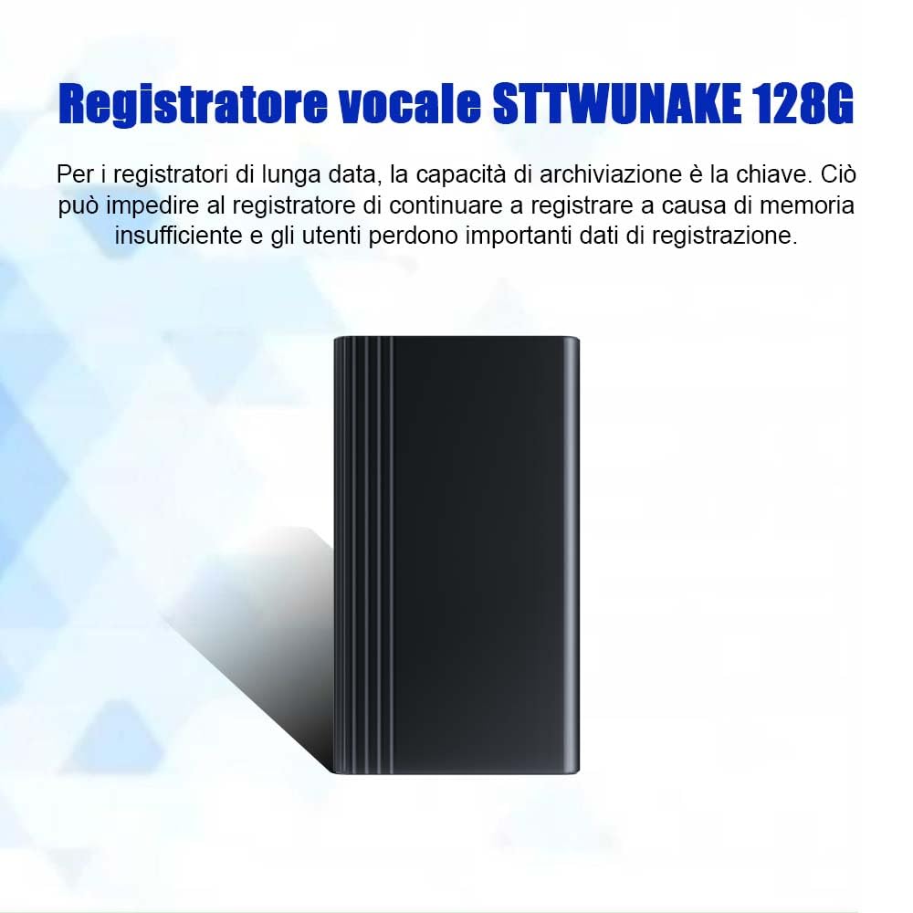 128G Dittafono magnetico integrato, mini 2000 ore, registrazione continua per 12 giorni, registratore digitale, registratore vocale STTWUNAKE