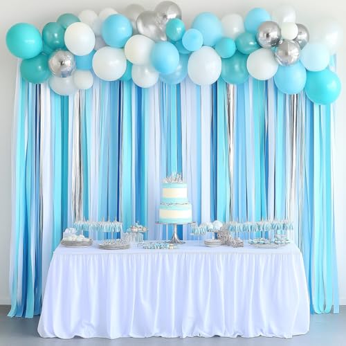 Image of 6 Light Blue Streamers, 492ft Pack of Crepe Paper Party Decorations | Each roll is 82 ft long and 1.8 Inch wide ideal for Birthday Party Decor, Graduation Parties and Baby Showers