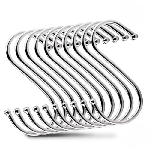 NevStp 20/10pcs S-Shaped Hook Stainless Steel Multi-Function Hanging Hooks Household Kitchen Bathroom Clothing Hanger Organizer Tools,9.0cm,10 pcs