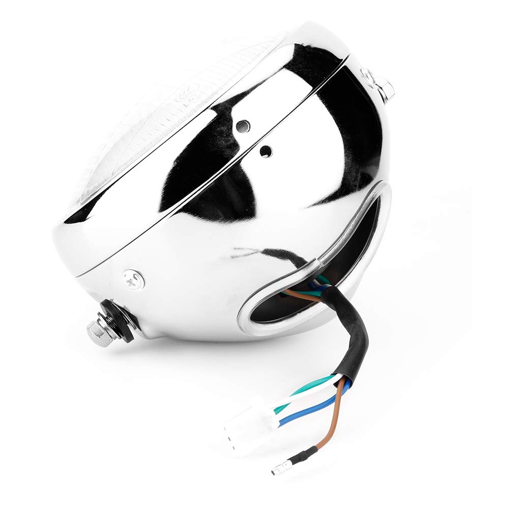Faro Anteriore Moto Completo 12v - Motorcycle Headlight 5.75in Universale Modificato Retro Argento Con Lente Bianca