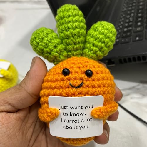 Image of Cute Emotional Support Crochet Toys Handmade Gifts with Message for Women Men Friends Coworkers, Birthday Christmas Valentine's Gift (Carrot)