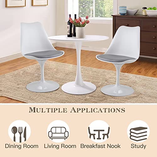 JAXPETY Dining Table Set 3 Piece Dining Room Table Set Tulip Table and Swivel Tulip Side Chairs Set, White and Grey