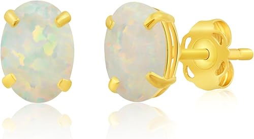 14k Gold Oval Stud Earrings for Women with Push Backs and 7x5mm Birthstone Earrings Real Gold Gemstone Earrings for Women Gemstone Stud Earrings