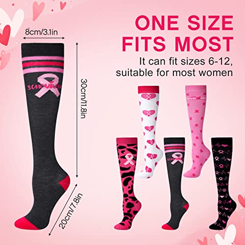 Vicenpal 5 Pairs Breast Cancer Awareness Compression Socks Over the Calf Pink Tall Knee High Socks for Women3