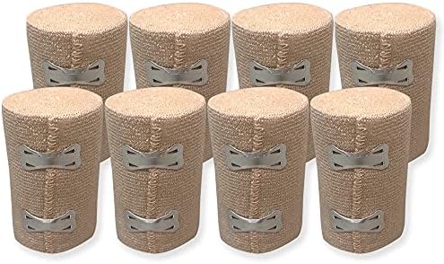 Elastic Bandage Compression Wrap Rolls - Trainers Choice Elastic Wrap for Treatment of Sprains, Strains, and Sport Injuries of the Wrist, Ankle, Knee, Foot, Arm, Leg (3" X 5' X 8 rolls)