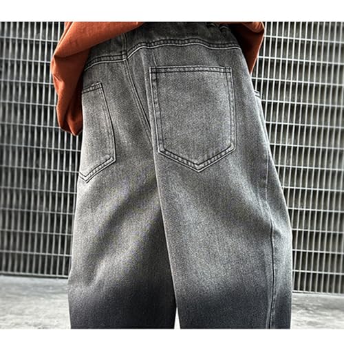 Boys Baggy Jeans Wide Leg Y2k Straight Denim Trousers Kids Streetwear Elastic Waist Pants with Pockets3