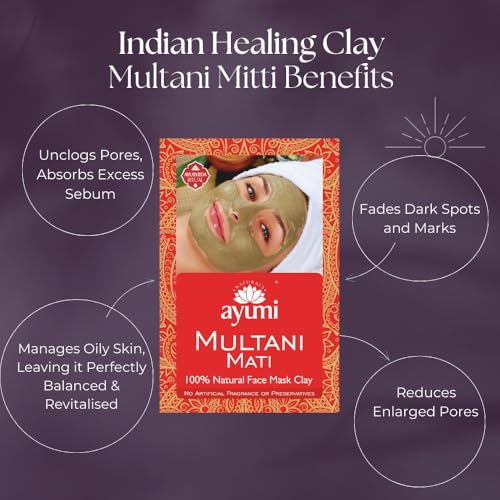 Ayumi Multani Mitti Powder for Face Masks Skincare |Natural Skin BrighteningMask | Deep Cleansing Mask | Indian Healing Clay Facial Mask | Bentonite Clay Organic Powder for FaceCare | 100g - Image 2