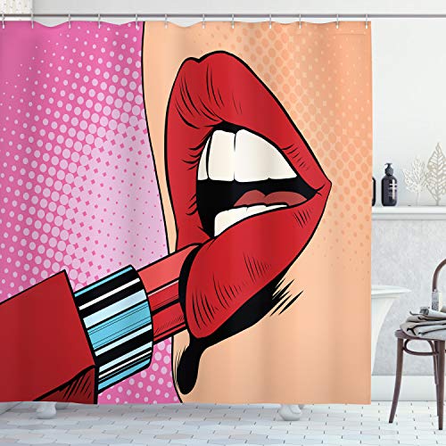 ABAKUHAUS Labios Cortina de Baño, Medio Tono cómico Pop Art Girl, Material...