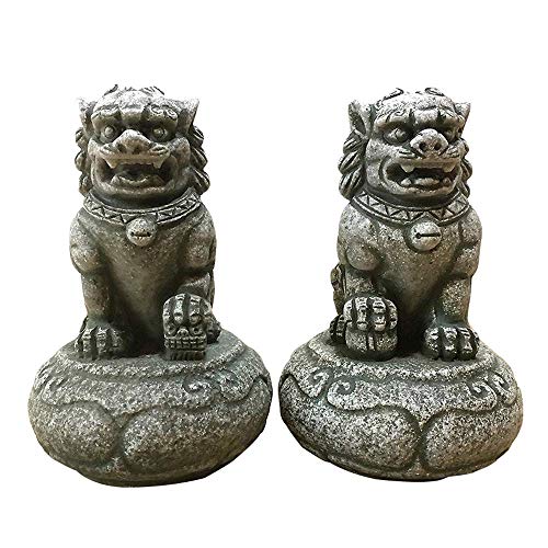 Statues Chiens Foo de prospérité chinoise en résine aspect pierre sculptée